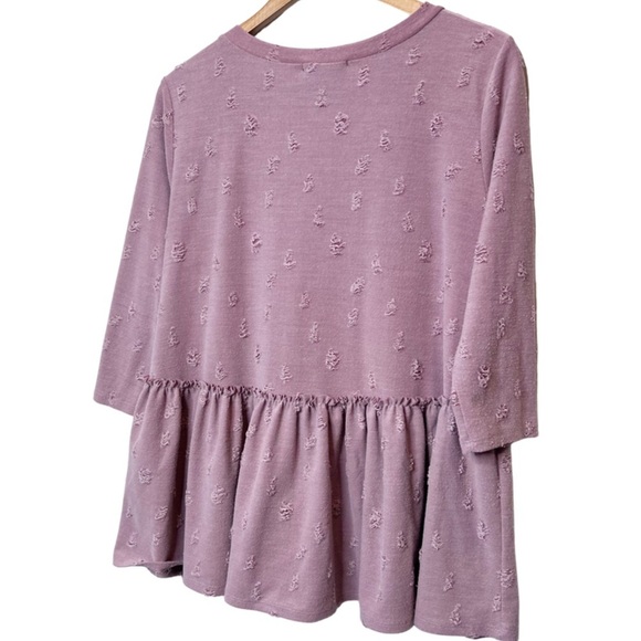 Entro Women’s Pink Rose Distressed Babydoll Tier Ruffle Keyhole Cutout Blouse - Picture 10 of 15